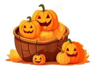 秋天丰收南瓜卡通插画免抠