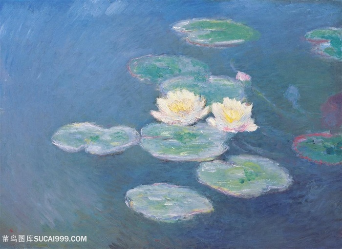 莫奈水彩莲花荷叶装饰画
