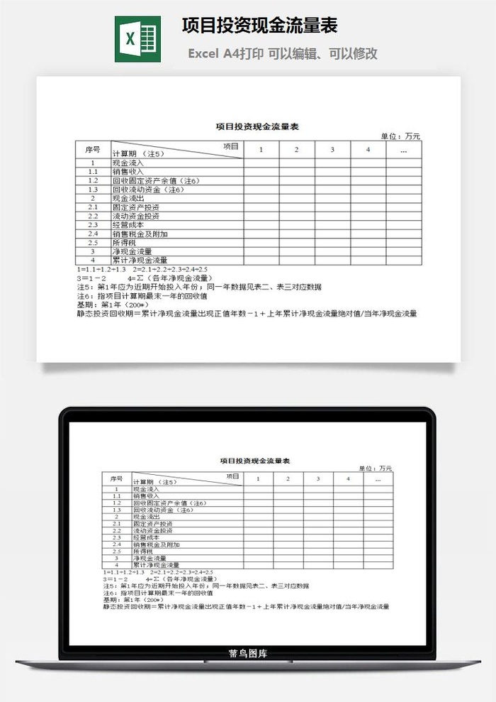 项目投资现金流量表excel模板