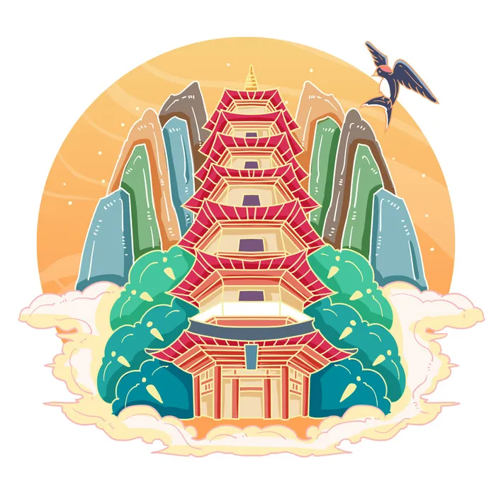 国潮风旅游建筑城市地标景区北京上海插图插画元素素材设计模板psd模版下载