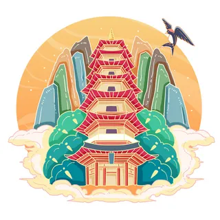 国潮风旅游建筑城市地标景区北京上海插图插画元素素材设计模板