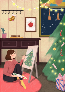 手绘卡通童趣圣诞节插画