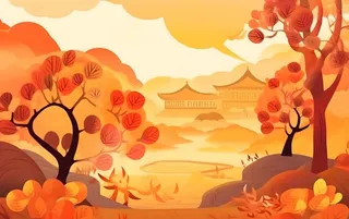 秋季森林树木金黄落叶背景