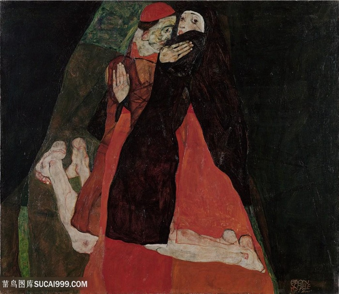 席勒手绘唯美情侣艺术挂画插画