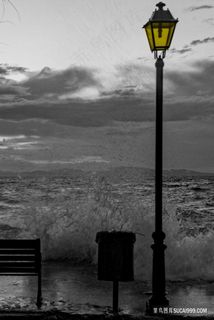 黑白唯美公园路灯风景画