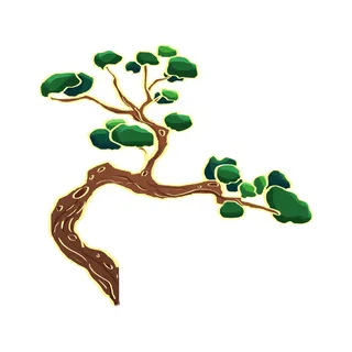 国潮风松树松枝松柏树木手绘植物装饰图案元素PSD设计素材