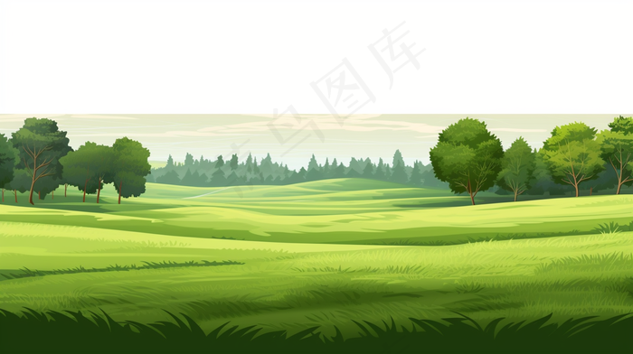 乡村草丛树木卡通插画背景(4368x2448)