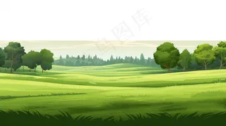 乡村草丛树木卡通插画背景