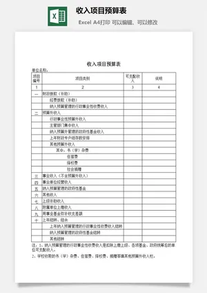 收入项目预算表excel模板预览图