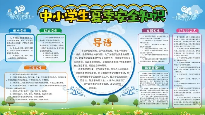 学生夏季安全知识宣传栏夏天海报cdr矢量模版下载