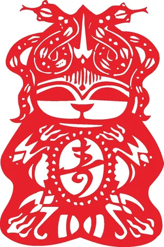 红色喜庆简约风春节窗花剪纸邮票吉祥如意恭喜发财蛇年大吉娃娃矢量图