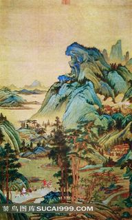 张大千国画作品--江堤晚景