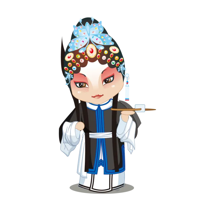 卡通京剧戏剧人物脸谱插画PNG图片 国潮中国风Q版戏剧人物PS素材