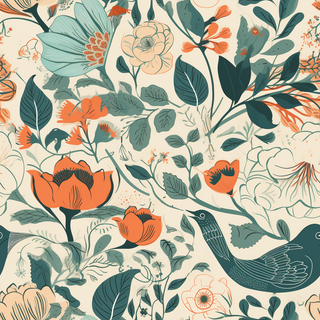 花鸟图，插画风格，无缝贴图，素材