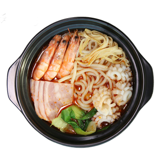 免抠砂锅米线，大虾，火腿，美味