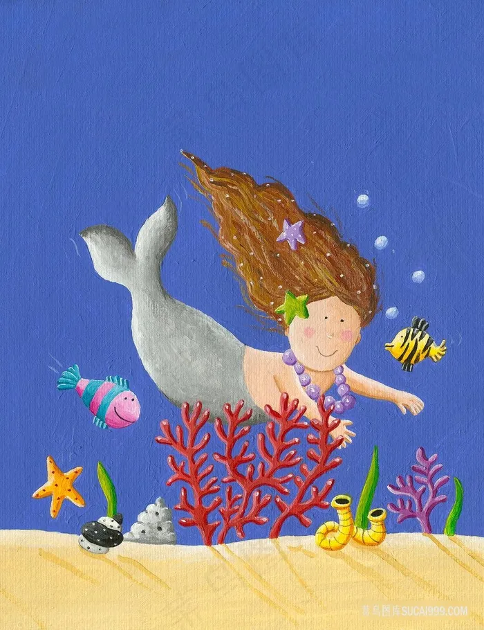 美人鱼海底风景画油画