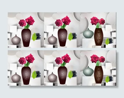 三联玫瑰花花瓶装饰画