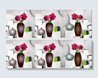 三联玫瑰花花瓶装饰画