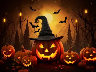 万圣节南瓜蝙蝠城堡恐怖夜晚插画背景