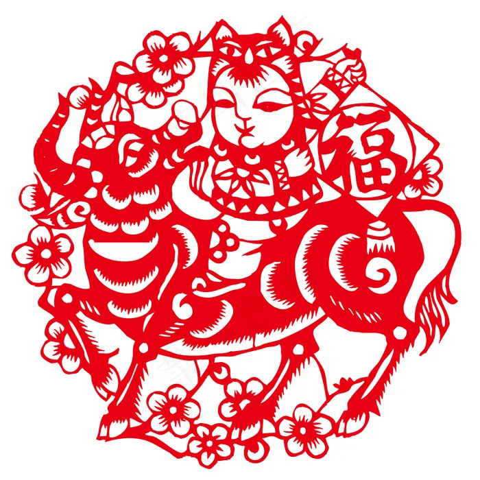 牛年剪纸 剪纸风元素ai矢量模版下载