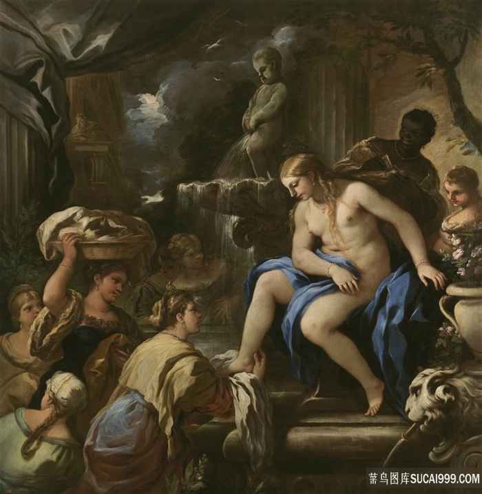 洗衣服妇人高清油画