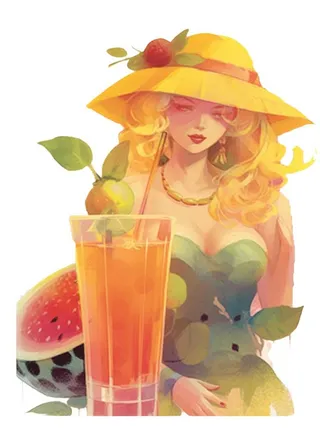 金发美女面前放着饮料免抠