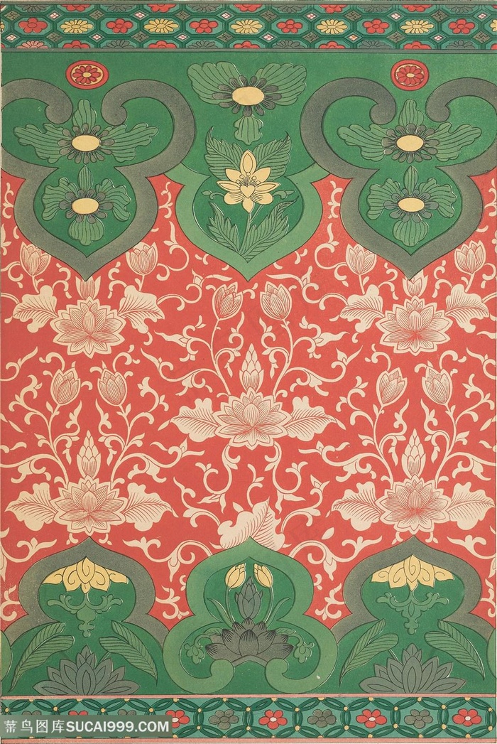 红色花朵绿色呃葫芦造型中式传统纹样集锦中国风图片