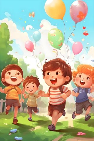 儿童孩子玩耍气球乐园聚会插画海报素材背景