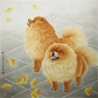 两只藏獒艺术工笔画