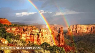 雨后彩虹桥自然风景高清桌面壁纸之悬崖