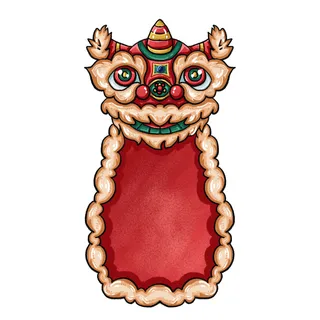 新年春节虎年元宵手绘人物舞狮卡通狮子头插画元素PSD设计素材