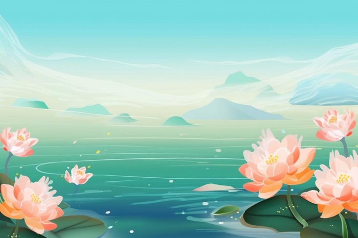 国潮夏至睡莲背景