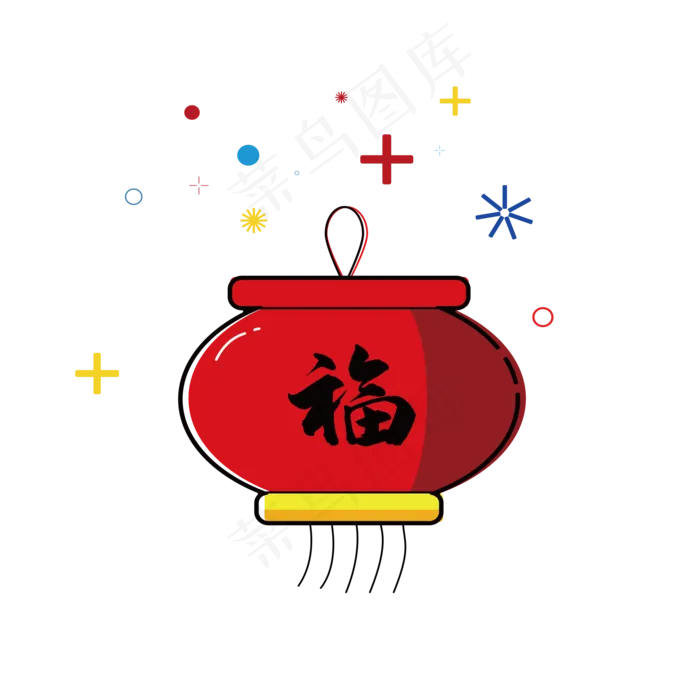 中国风 手绘 卡通元素 传统 复古红 灯笼装饰 PNG 免抠 