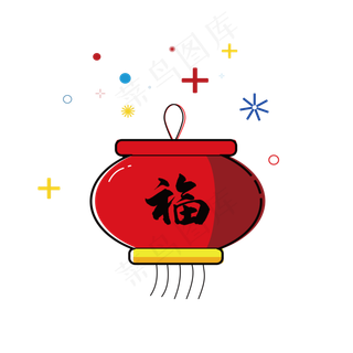 中国风 手绘 卡通元素 传统 复古红 灯笼装饰 PNG 免抠 