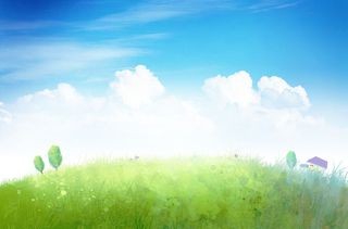 天空云朵草地绘画PSD素材