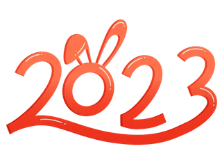 卡通手绘2023兔年创意数字字体贴纸兔年新年PNG素材兔年新年兔子免扣