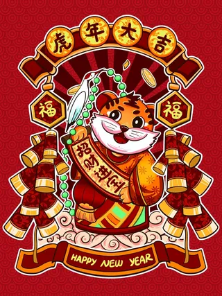 虎年中国风萌虎插画