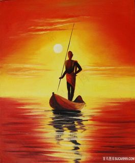 木舟人物唯美风景画插画