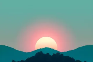 落日山脉青色简约背景