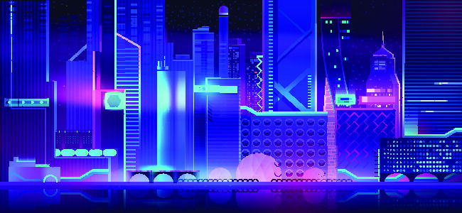 时尚潮流赛博朋克元宇宙虚拟城市夜景Banner海报背景AI矢量图素材eps,ai矢量模版下载