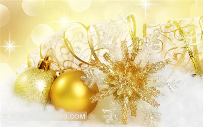 华丽唯美的金色圣诞球雪花饰品素材