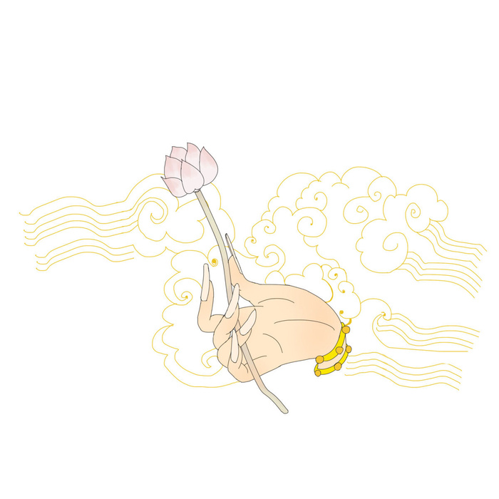禅意佛手拈花指莲花佛珠敦煌文化线描稿国潮风元素设计模板素材