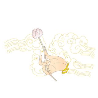 禅意佛手拈花指莲花佛珠敦煌文化线描稿国潮风元素设计模板素材