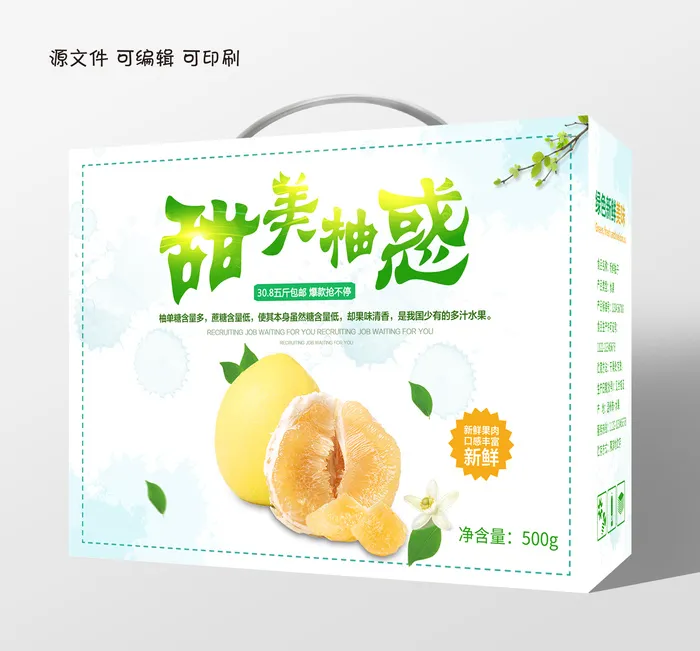 包装盒新鲜柚子礼盒设计手提盒psd模版下载