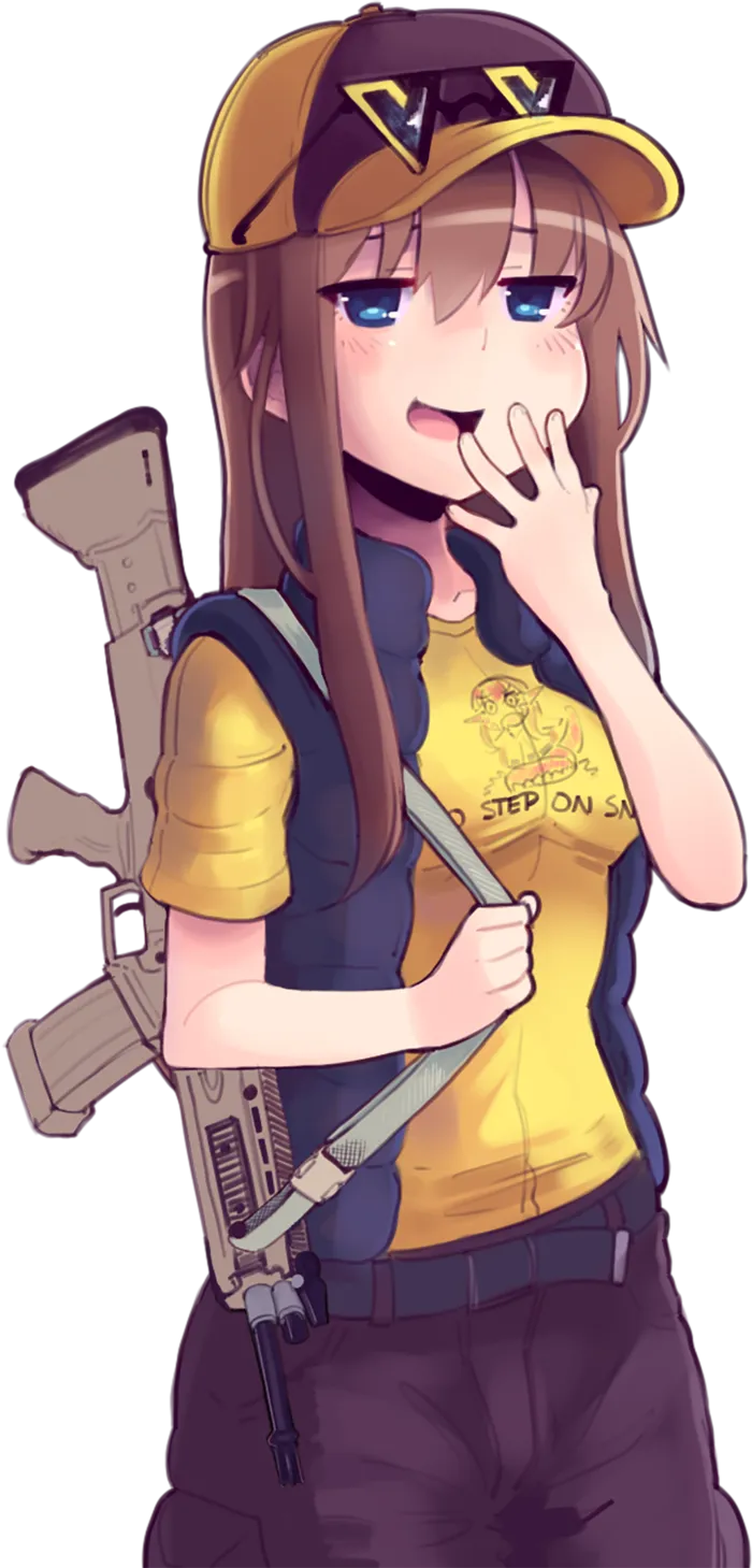 黄色女孩素材背枪卡通