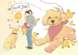 宠物狗与主人插画PSD素材