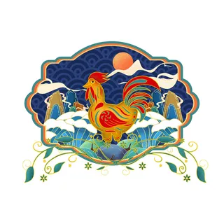中国风国潮十二生肖鸡手绘烫金插画春节剪纸元素PSD设计素材