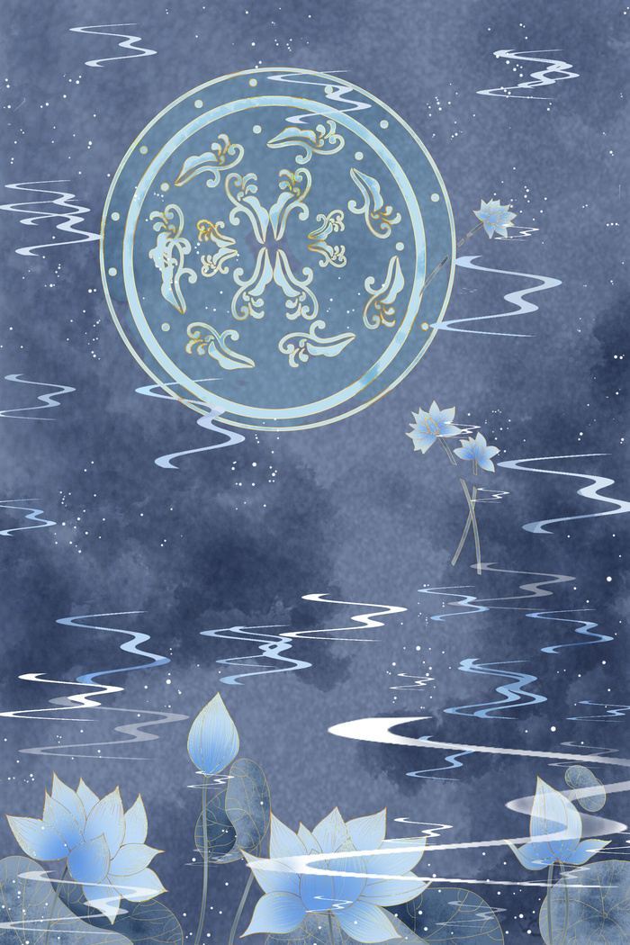 国潮中国风复古敦煌岩彩山水祥云插画烫金肌理背景PSD设计素材