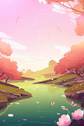 春夏草地樱花背景