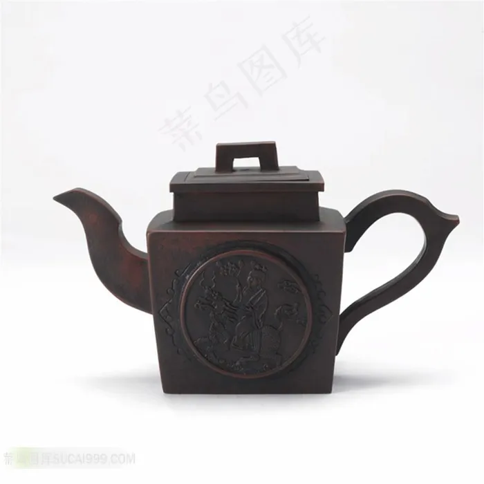方形吉祥人物紫砂壶